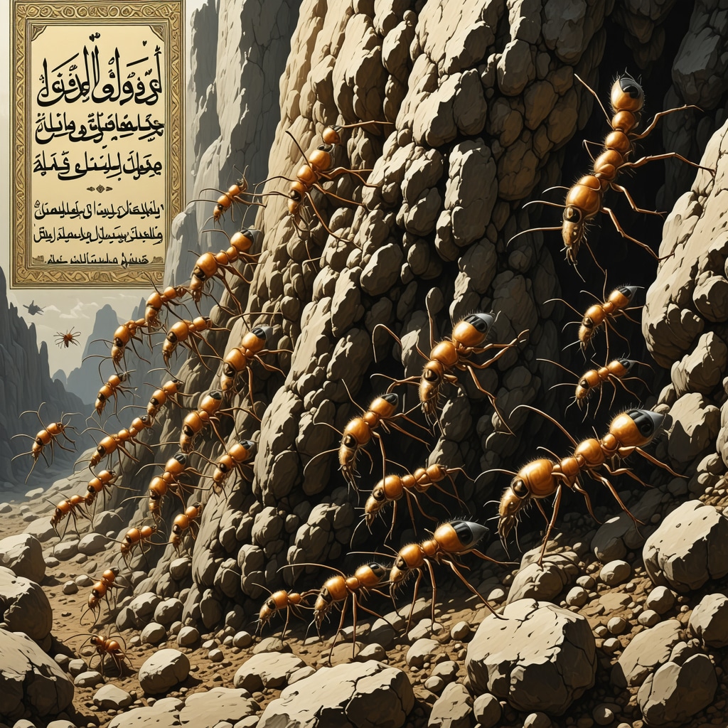 Close-up of ants working together on an anthill representing spiritual and communal symbolism in Islamic dream interpretation