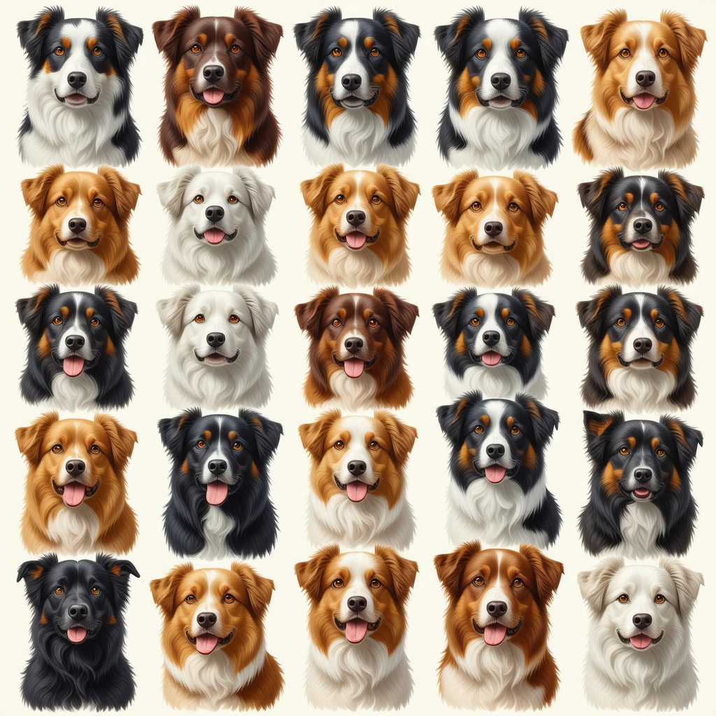 Illustration showing different colored dogs with Islamic spiritual symbols representing dream meanings
