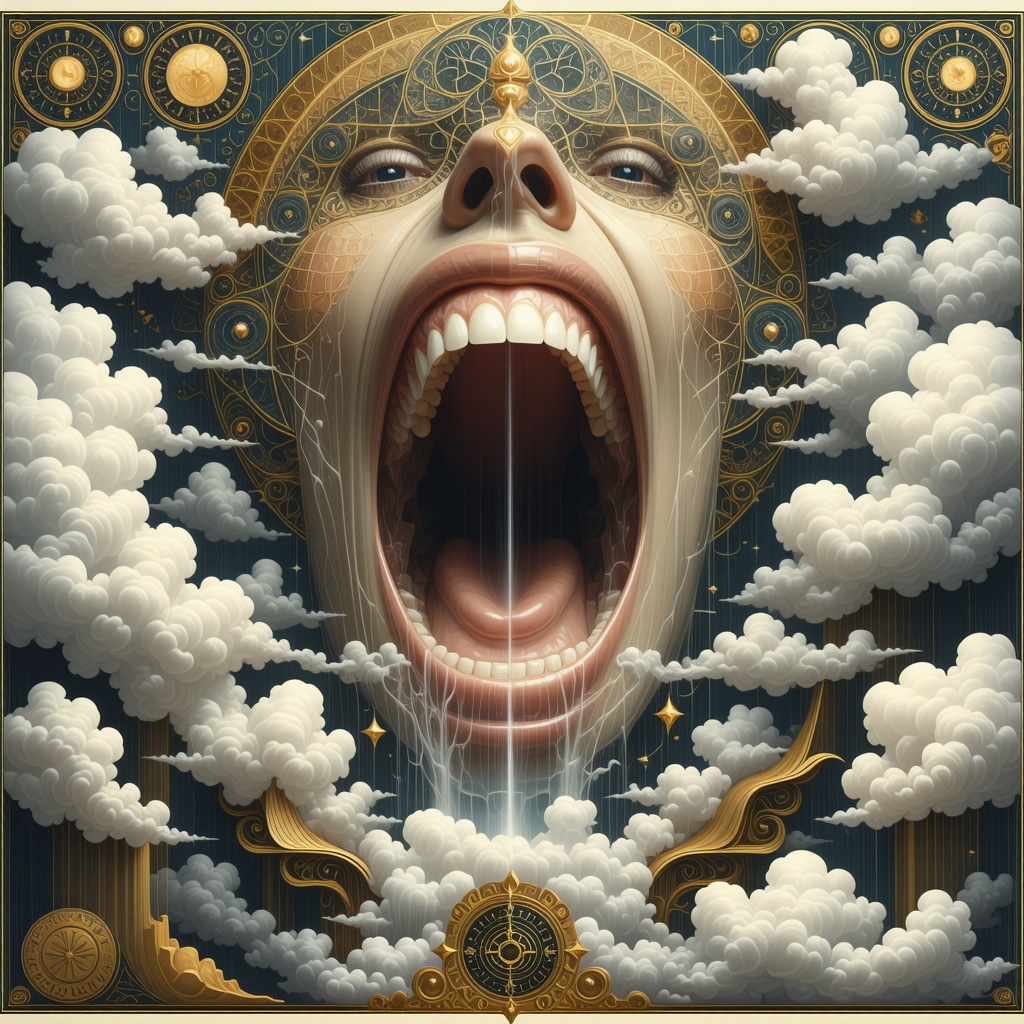 Dreamscape showing teeth falling out with Islamic geometric patterns symbolizing spiritual insight