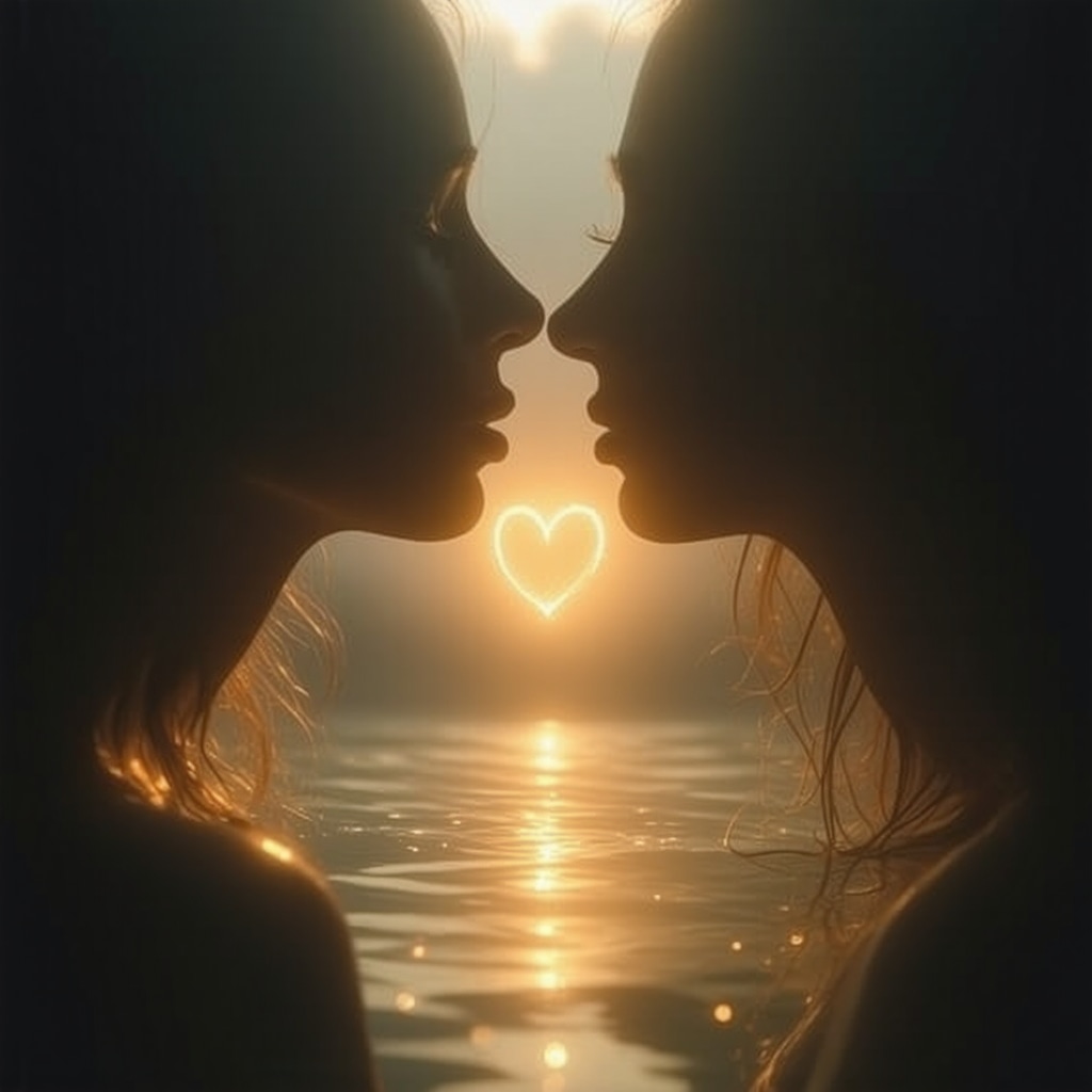 Glowing symbolic kiss with ethereal light representing spiritual insight in Islamic dream interpretation