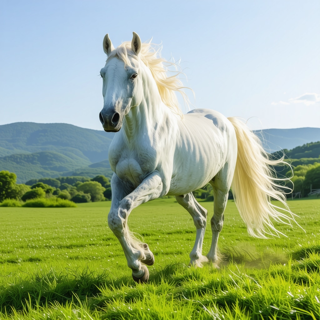 White horse galloping freely in a green valley symbolizing spiritual awakening in dreams