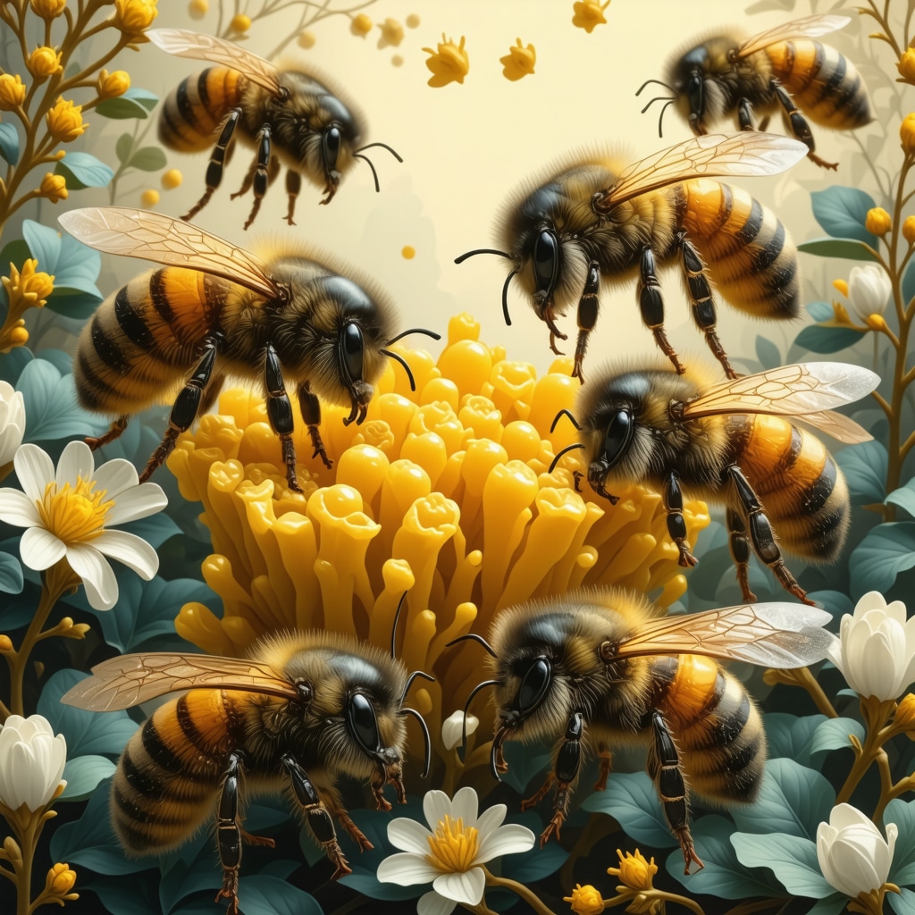 Bees collecting nectar, representing divine mercy and diligent effort