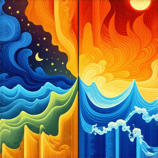 Illustration showing fire and water symbols representing duality in Islamic dreams