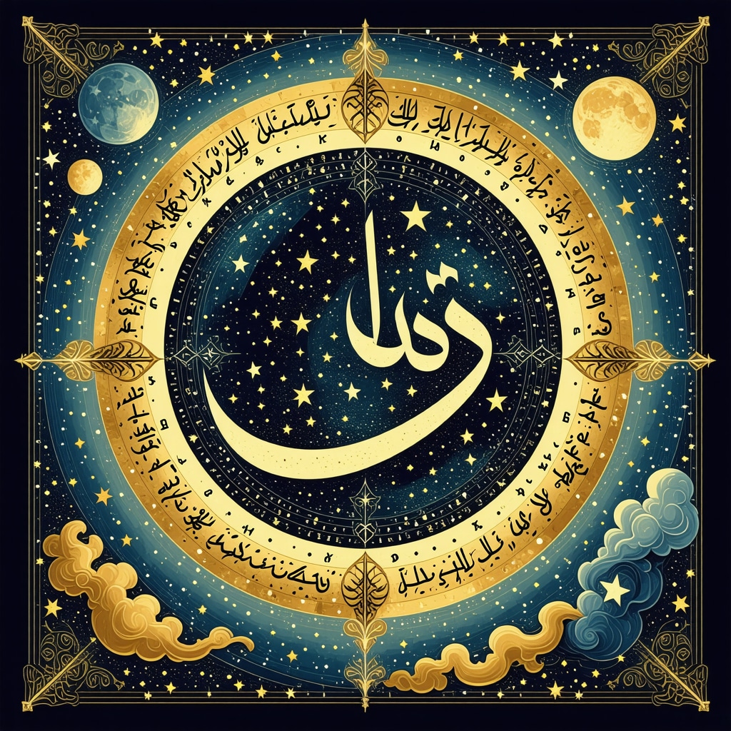Islamic calligraphy and symbols, spiritual communication, cultural motifs.