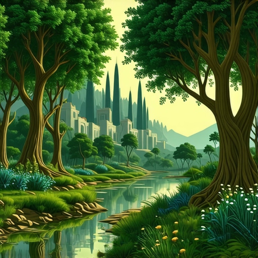 Islamic style artistic depiction of trees symbolizing spiritual growth