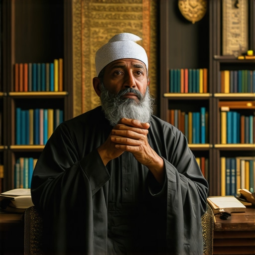 Islamic scholar studying dream symbols and divine messages in a serene setting