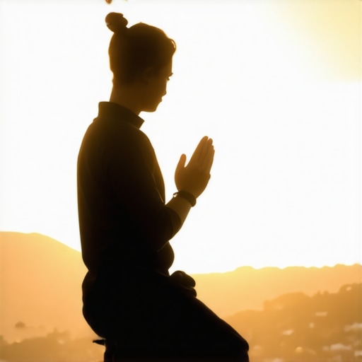 Serene dawn scene with praying silhouette during sunrise, symbolizing divine connection during Fajr time