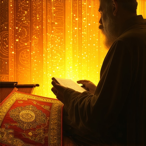 Islamic scholar analyzing dream symbols with Quran and spiritual symbols