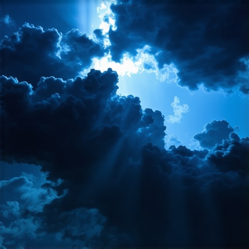 Night sky with divine light breaking through clouds representing divine guidance in dreams