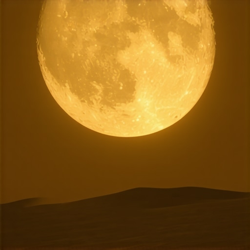 A bright full moon illuminating a peaceful desert scene, representing spiritual enlightenment in Islam.