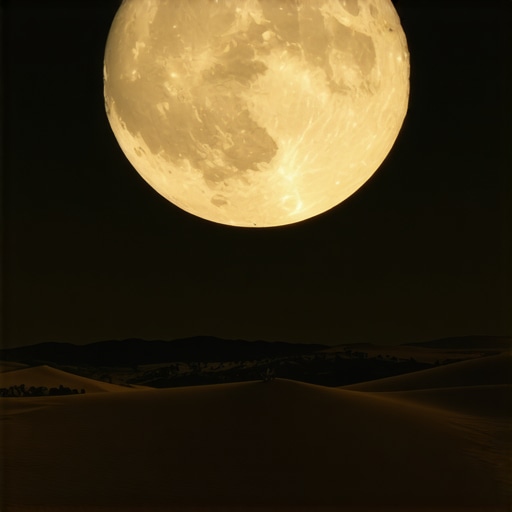 Full moon shining over desert, symbolizing spiritual enlightenment in Islam
