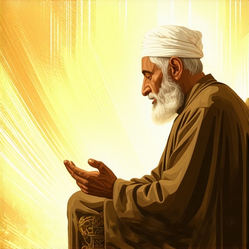 An Islamic scholar analyzing dreams with divine symbols and Quranic texts.