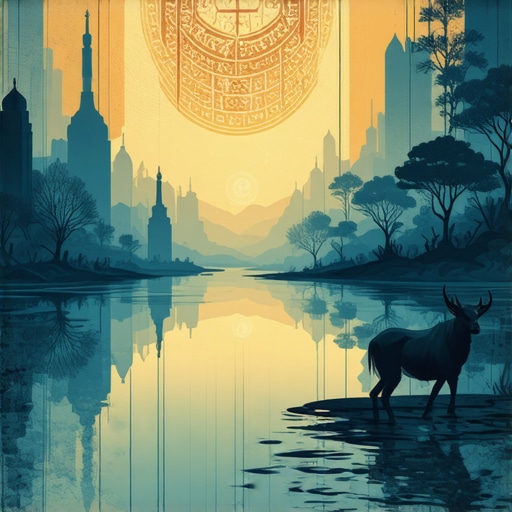 A peaceful dreamscape with symbolic elements representing divine messages in Islam.