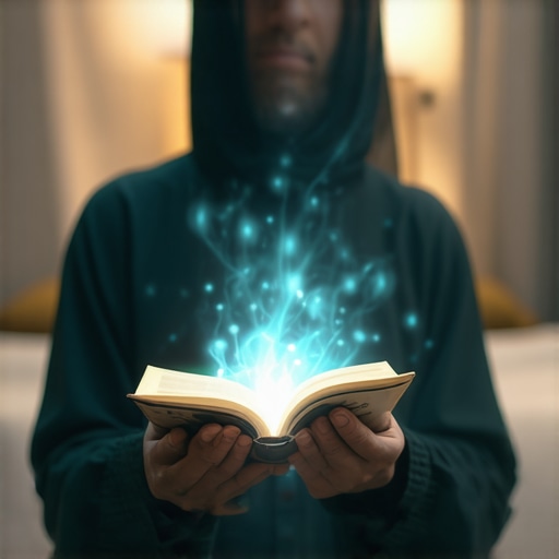 A spiritual dream scene of reciting Quran amidst divine light