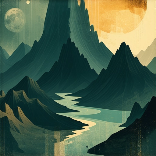 Islamic dream symbols including mountains, water, and celestial bodies in a tranquil dreamscape