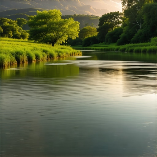 A peaceful river flowing peacefully, representing divine mercy in Islamic dreams.