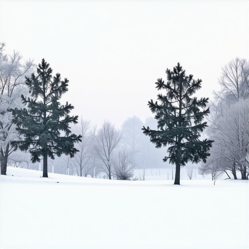 Snow-covered trees in a peaceful winter landscape embodying divine purity