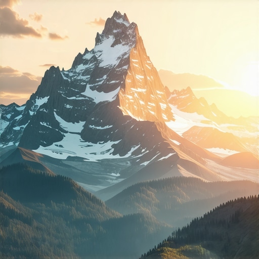 Majestic sunrise over mountain peaks symbolizing spiritual journey and divine guidance.