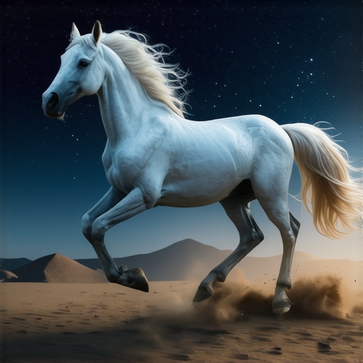 A majestic horse running in a desert scene representing divine strength in Islamic dreams