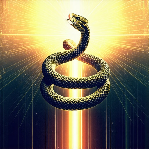 A symbolic depiction of a snake with divine light highlighting its spiritual meaning in Islamic dreams.