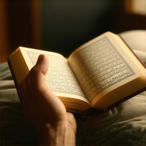 Person praying with Qur'an in a serene setting, representing spiritual reflection and divine messages