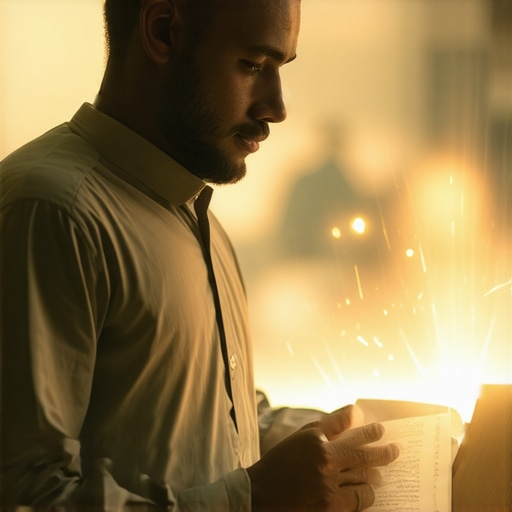 Islamic scholar analyzing dream symbols with divine light and sacred texts