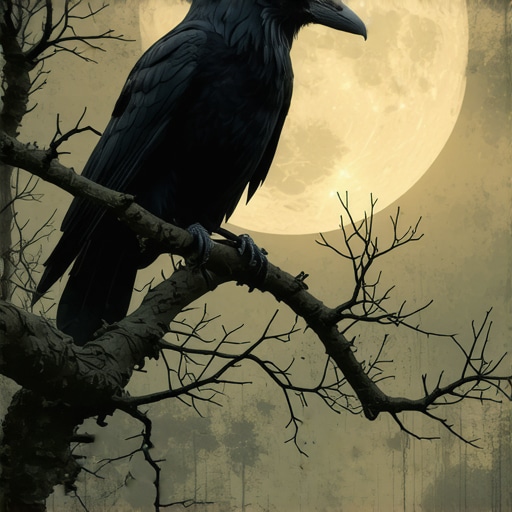 A peaceful night scene with a crow on a moonlit tree branch representing divine symbolism in dreams.