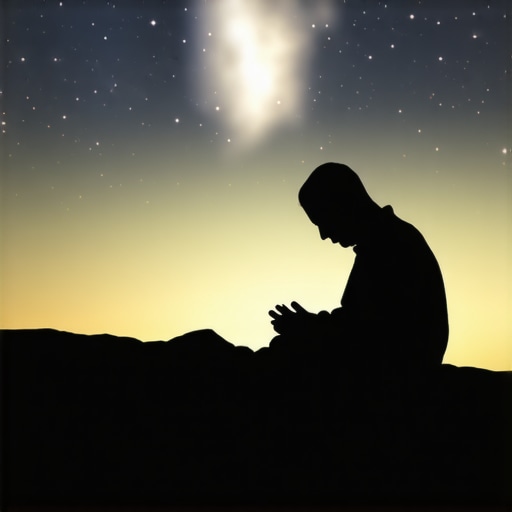 Silhouette of a person praying under a starry night sky, representing divine guidance and spiritual reflection in Islam.