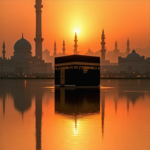 Mystical Islamic dream scene with symbols of Hajj and divine light