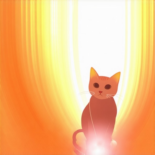 A peaceful Islamic artwork illustrating a luminous cat symbolizing spiritual purity and divine blessings.