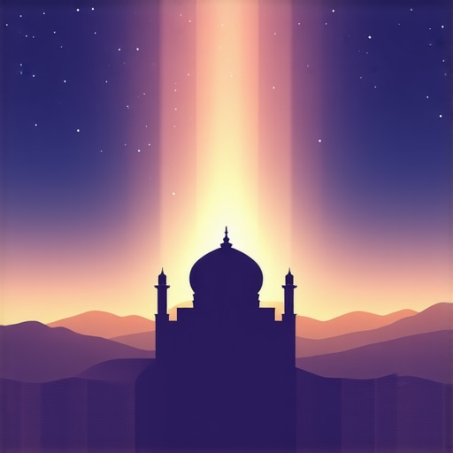 Divine Light in Islamic Dream Interpretation Radiant divine light illuminating an Islamic landscape at night, symbolizing spiritual awakening and divine guidance