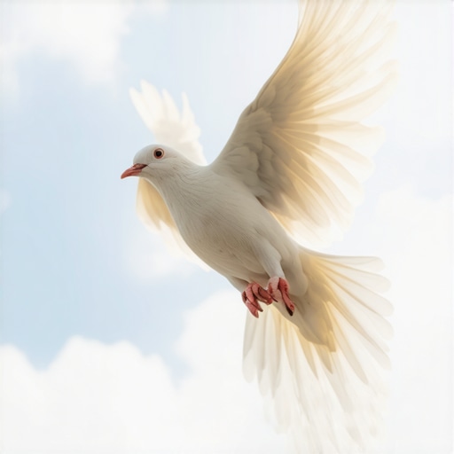 Divine Mercy and Peace in Islamic Dream of a Dove A serene Islamic-style illustration of a white dove soaring in a peaceful sky, representing divine guidance and spiritual purity.