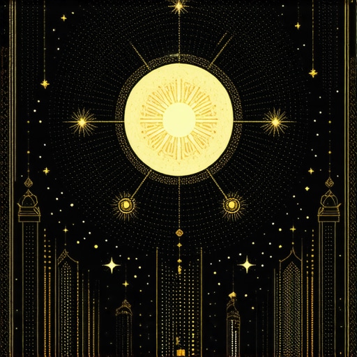 An artistic depiction of light and darkness symbols representing spiritual dualities in Islamic dreams