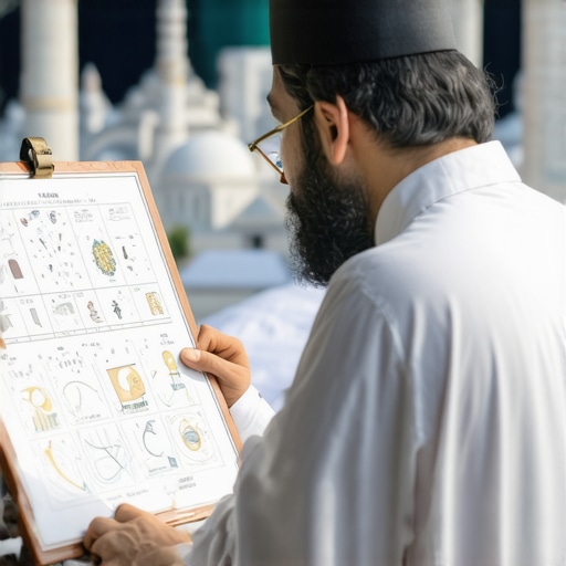 Islamic scholar studying dream symbols and celestial imagery for divine guidance