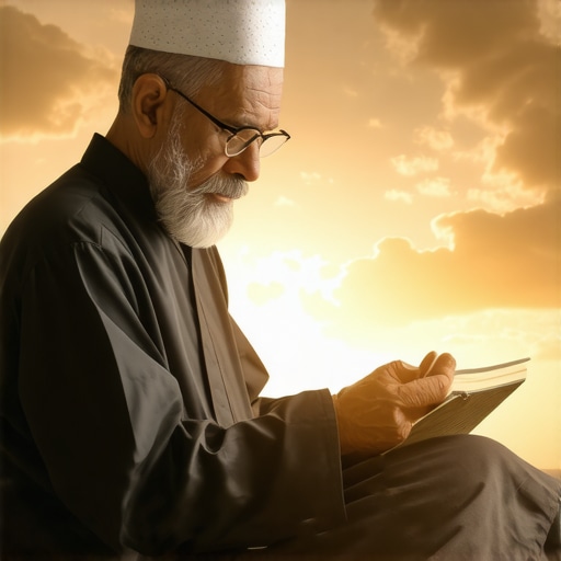 Islamic Dream Interpretation A scholar studying Islamic dream symbols with spiritual ambiance
