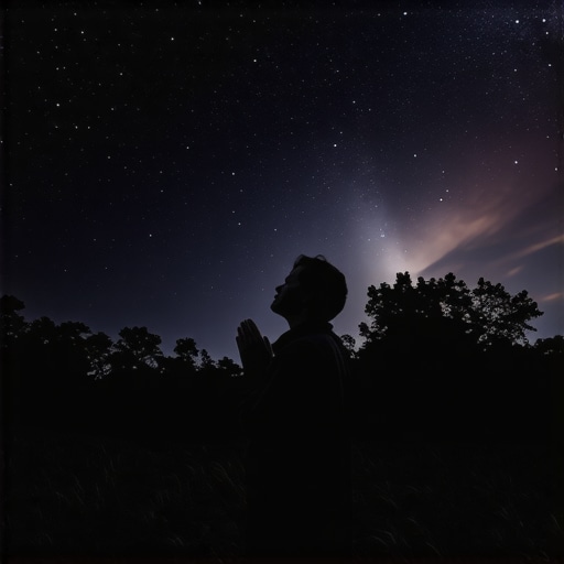 A person praying under the night sky, contemplating dreams and spiritual guidance