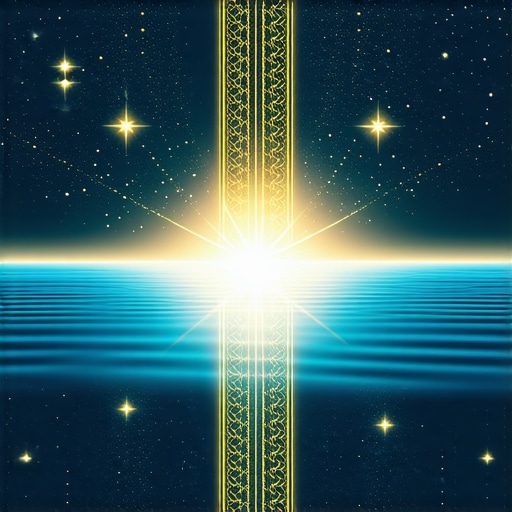Mystical Islamic dream scene illustrating water and celestial symbols representing divine messages
