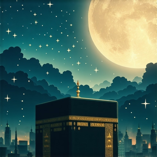 Islamic dream symbols including the Kaaba, stars, and calligraphy in a peaceful dreamscape