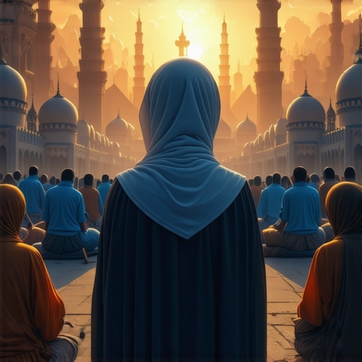 Deep Spiritual Reflection on Congregation Dreams in Islam A person contemplating dreams of congregation prayer with mosque and spiritual symbols.
