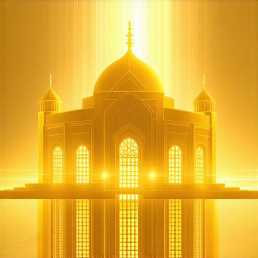 A radiant golden house glowing with divine light, symbolizing spiritual awakening in Islam