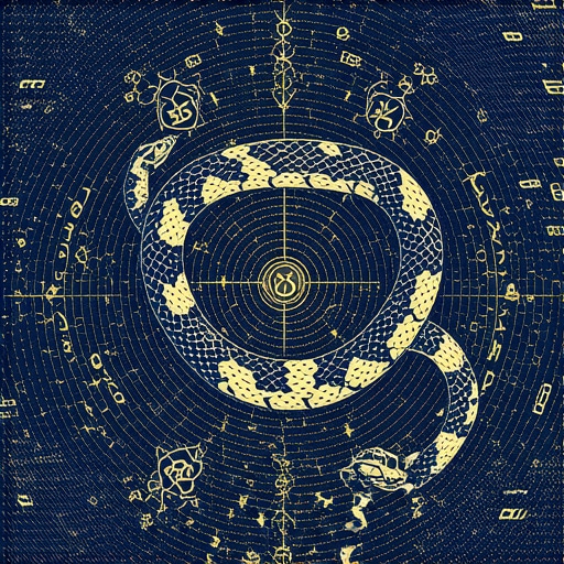 An artistic depiction of a snake in Islamic art style symbolizing spiritual warning and protection.