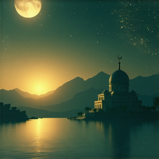 Islamic Dream Symbols Dreamscape with Islamic symbols like water, moon, and mosque for interpretation
