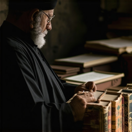 Islamic scholar analyzing dreams Scholar studying Islamic dream symbols with holy books