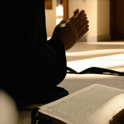 Islamic spiritual reflection and dream interpretation A person praying with a dream journal for interpreting dreams in Islam.
