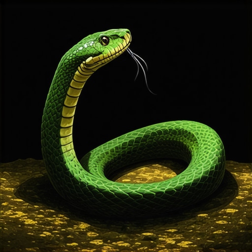 An artistic illustration of a talking snake in a dream, representing divine messages in Islamic spirituality.
