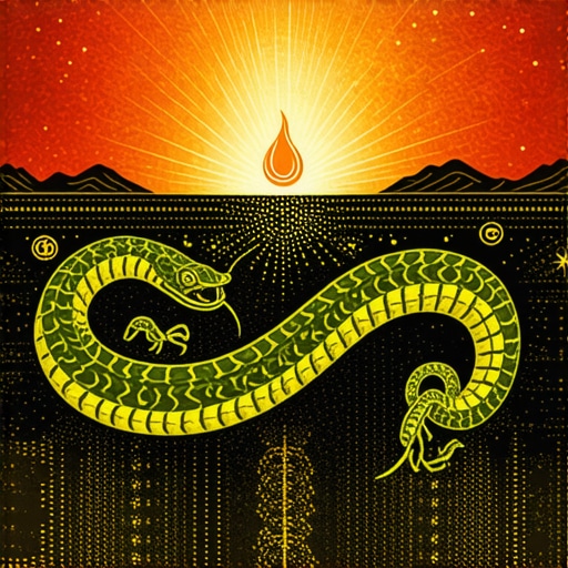 Islamic-style art of a snake with divine symbols and spiritual light