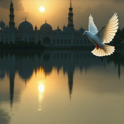 Sacred Symbols of Divine Guidance in Islamic Dreams Dreamscape with white dove and flowing water representing divine guidance and spiritual purity