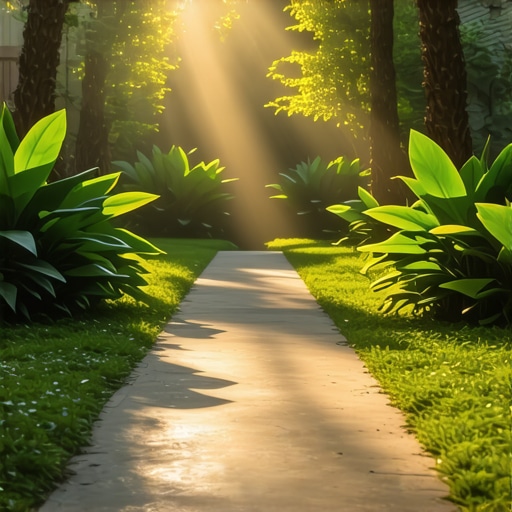 Divine Green Landscape in Dream Interpretation A vibrant green garden bathed in divine light, representing spiritual blessings in Islam