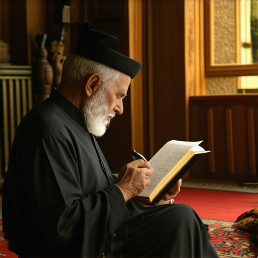 Islamic Dream Interpretation Analysis Scholar studying dreams with modern symbols in a peaceful Islamic setting