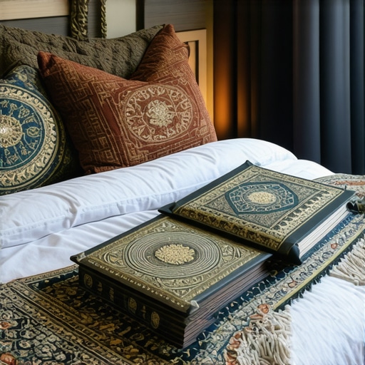 Islamic Dream Symbols and Guidance Peaceful bedroom with Quran and symbolic dream images